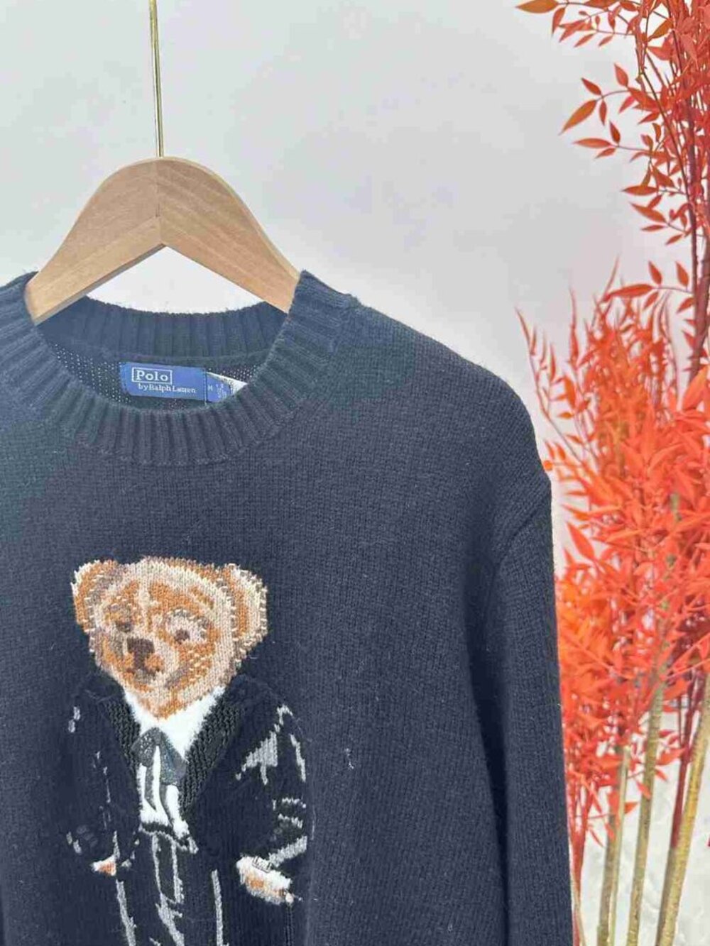 Polo Ralph Lauren Black Tuxedo Polo Bear Crewneck Sweater - Picture 2 of 7